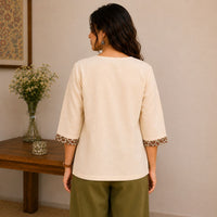 Ivory Bloom Cotton Top with Floral Patch | Jaipur Libas