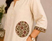 Ivory Bloom Cotton Top with Floral Patch | Jaipur Libas