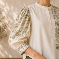 Jaipur Libas One-Shoulder Statement Sleeve Cotton Top - Ivory