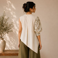 Jaipur Libas One-Shoulder Statement Sleeve Cotton Top - Ivory